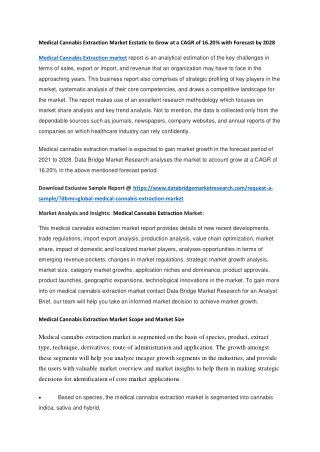 Medical Cannabis Extraction Market Ecstatic to Grow at a CAGR of 16.20 with Forecast by 2028