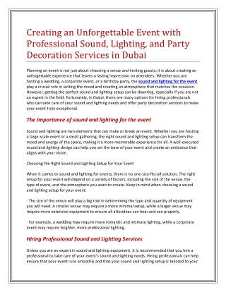 Creating an Unforgettable Event with Professional Sound, Lighting, and Party Dec