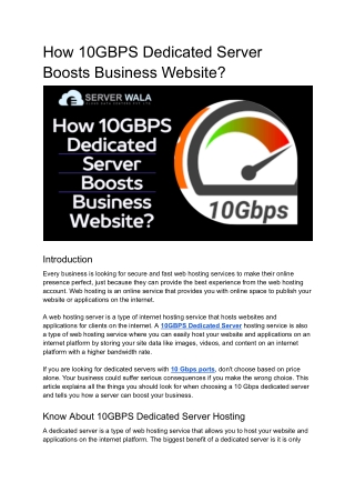 How 10GBPS Dedicated Server Boosts Business Website_