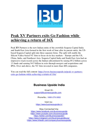 Peak XV Partners exits Go Fashion while achieving a return of 16X