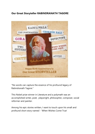 Our Great Storyteller RABINDRANATH TAGORE