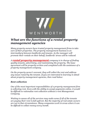What are the functions of a rental property management agencies