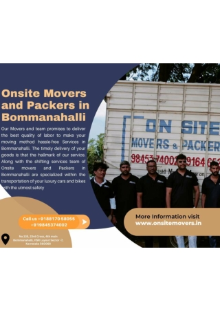 Onsite Movers and Packers in Bommanhalli