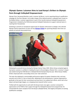 Olympic Games Luizomar Aims to Lead Kenya's Strikers to Olympic Paris through Volleyball Empowerment