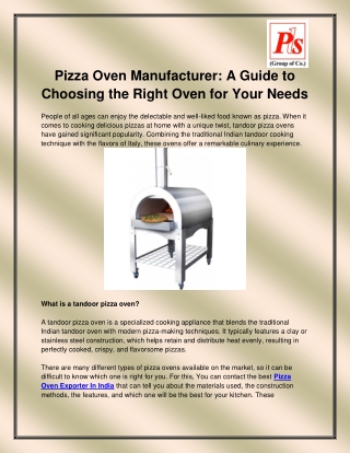 Pizza Oven Exporter In India