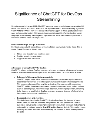 Significance of ChatGPT for DevOps Streamlining