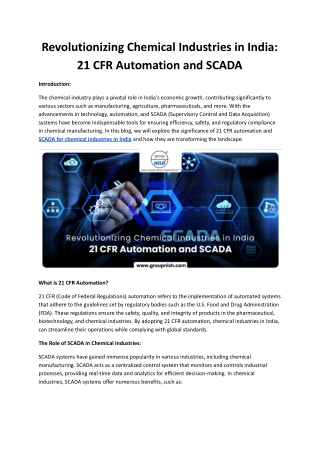 Revolutionizing Chemical Industries in India 21 CFR Automation and SCADA