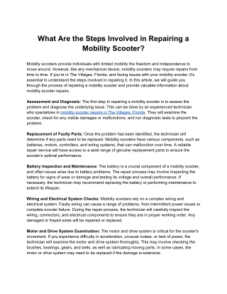 What Are the Steps Involved in Repairing a Mobility Scooter?