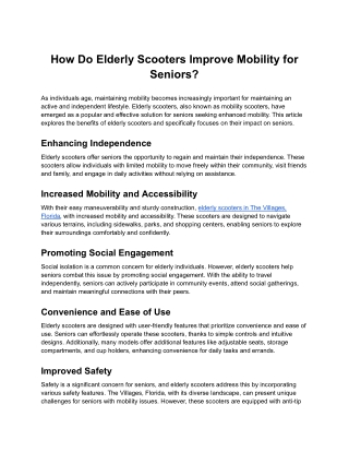 How Do Elderly Scooters Improve Mobility for Seniors?