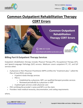 Common Outpatient Rehabilitation Therapy CERT Errors