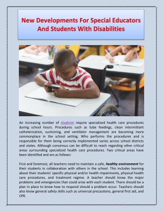 New Developments For Special Educators And Students With Disabilities