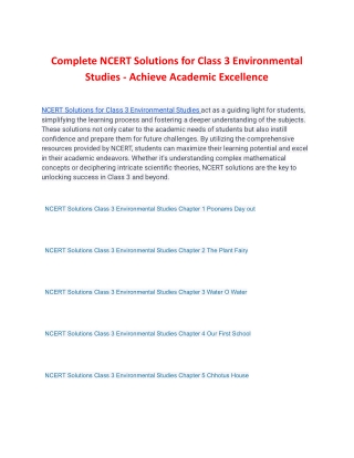 Complete NCERT Solutions for Class 3 Environmental Studies - Achieve Academic Excellence