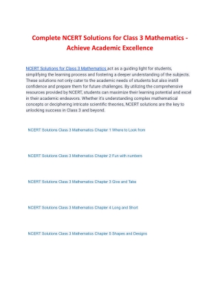 Complete NCERT Solutions for Class 3 Mathematics - Achieve Academic Excellence