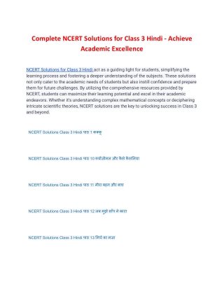 Complete NCERT Solutions for Class 3 Hindi - Achieve Academic Excellence