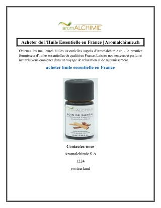 Acheter de l'Huile Essentielle en France  Aromalchimie.ch