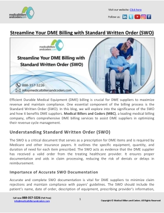 Streamline Your DME Billing with Standard Written Order (SWO)