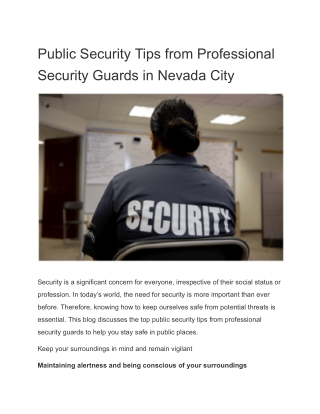 Public Security Tips from Professional Security Guards in Nevada City