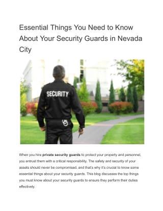 Essential Things You Need to Know About Your Security Guards in Nevada City