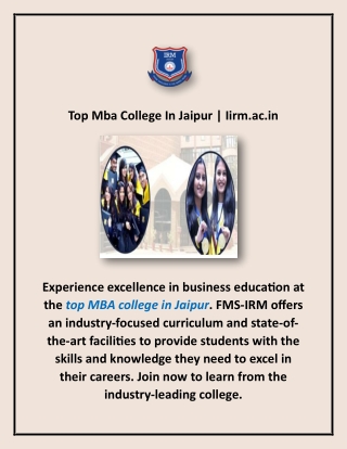 Top Mba College In Jaipur | Iirm.ac.in