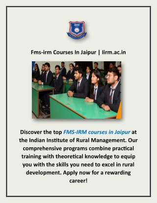 Fms-irm Courses In Jaipur | Iirm.ac.in