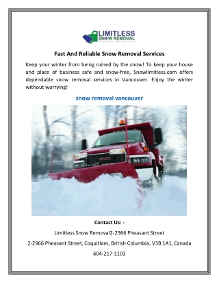Fast And Reliable Snow Removal Services