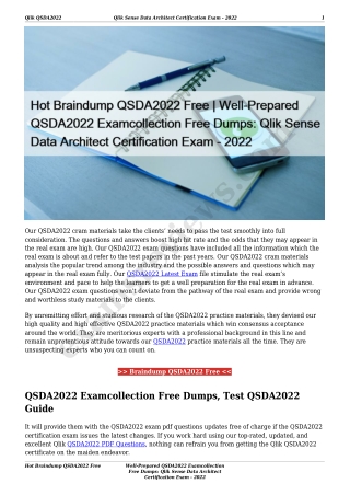 Hot Braindump QSDA2022 Free | Well-Prepared QSDA2022 Examcollection Free Dumps: Qlik Sense Data Architect Certification
