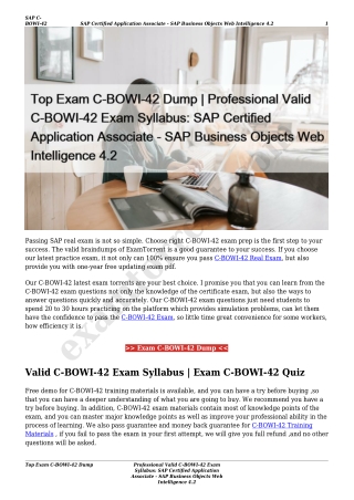 Top Exam C-BOWI-42 Dump | Professional Valid C-BOWI-42 Exam Syllabus: SAP Certified Application Associate - SAP Business