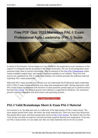 Free PDF Quiz 2023 Marvelous PAL-I: Exam Professional Agile Leadership (PAL I) Score