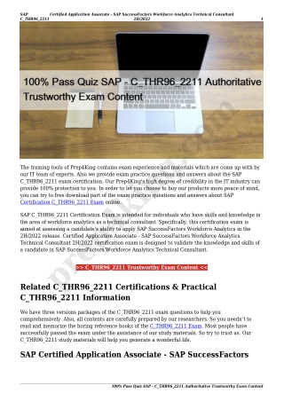 100% Pass Quiz SAP - C_THR96_2211 Authoritative Trustworthy Exam Content