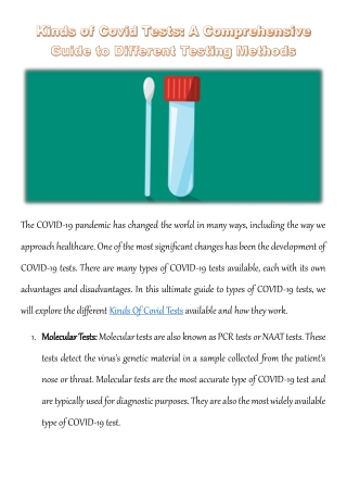 Kinds of Covid Tests: A Comprehensive Guide to Different Testing Methods