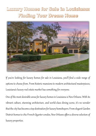 Luxury Homes for Sale in Louisiana: Finding Your Dream Home