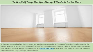 The Benefits Of Garage Floor Epoxy Flooring: A Wise Choice For Your Floors