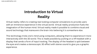 Introduction to Virtual Reality