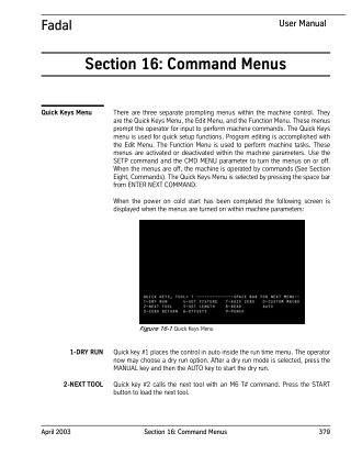 Fadal Command Menus: User Manual