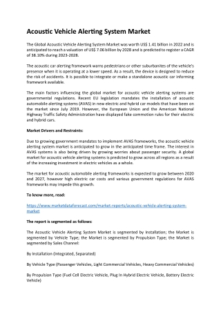 Acoustic Vehicle Alerting System Market