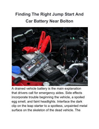 Finding The Right Jump Start And Car Battery Near Bolton