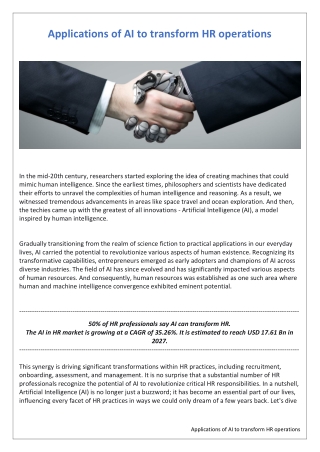 Applications of AI to transform HR operations