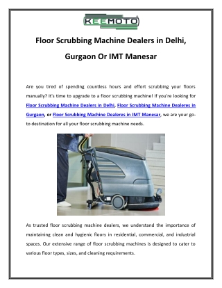 Floor Scrubbing Machine Dealers in Delhi, Gurgaon Or IMT Manesar