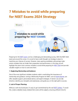 7 Mistakes to avoid while preparing for NEET Exams 2024 Strategy