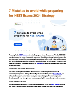 7 Mistakes to avoid while preparing for NEET Exams 2024 Strategy