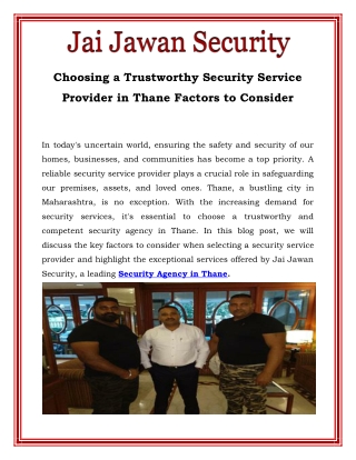 Choosing a Trustworthy Security Service Provider in Thane Factors to Consider