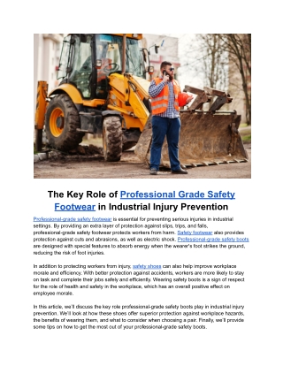 The Key Role of Professional Grade Safety Boots in Industrial Injury Prevention