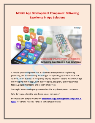 Mobile App Development Companies: Delivering Excellence in App Solutions