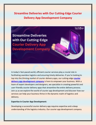 Streamline Deliveries with Our Cutting-Edge Courier Delivery App Development Com