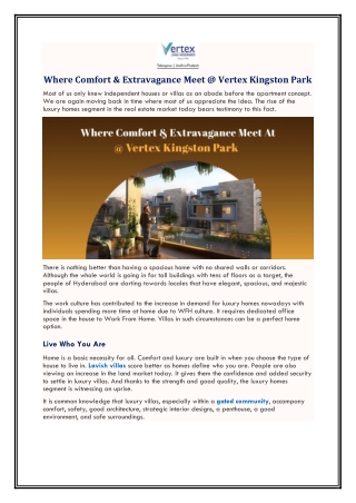 Where Comfort & Extravagance Meet @ Vertex Kingston Park