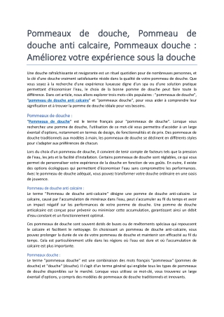 Pommeaux de douche, Pommeau de douche anti calcaire, Pommeaux douche Améliorez votre expérience sous la douche