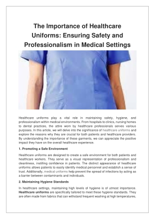 The Importance of Healthcare Uniforms Ensuring Safety and Professionalism in Medical Settings
