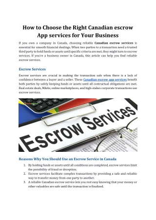 How to Choose the Right Canadian escrow app services for Your Business