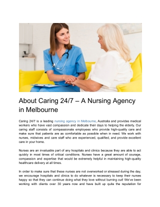"24/7 Care Unveiled: Exploring a Nursing Agency in Melbourne"