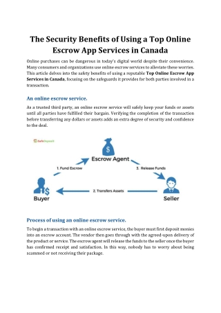 The Security Benefits of Using a Top Online Escrow app Services in Canada